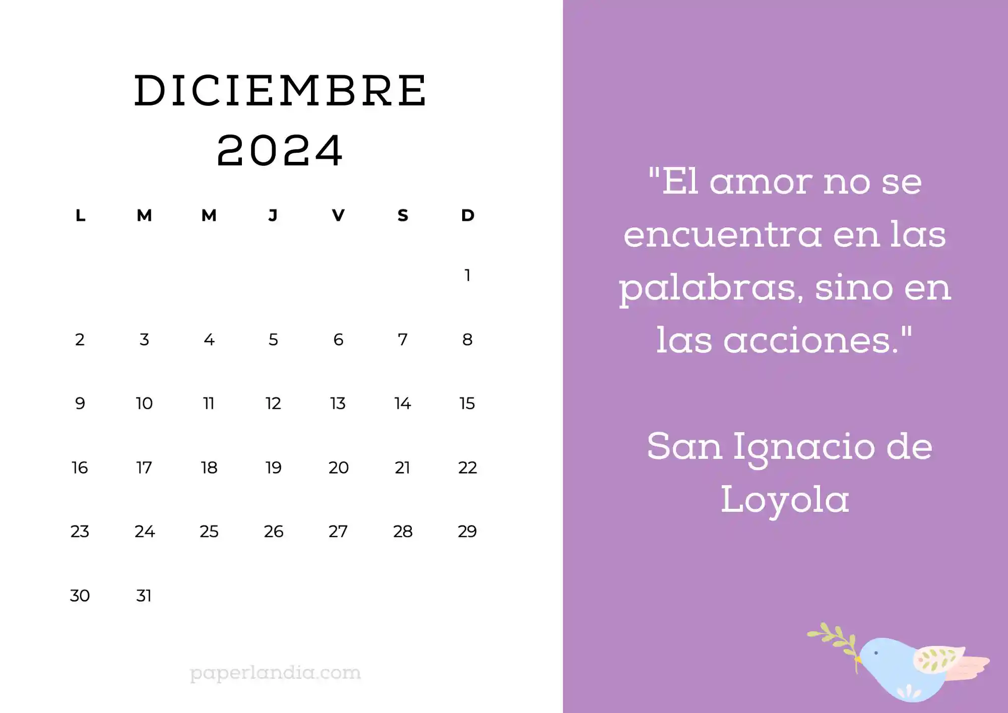Calendario diciembre 2024 horizontal motivacional religioso fondo rosa con pajarito