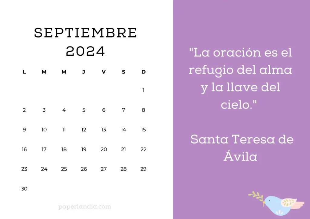 Calendario 2024 horizontal motivacional religioso (fondo rosa con pajarito, mes 1)