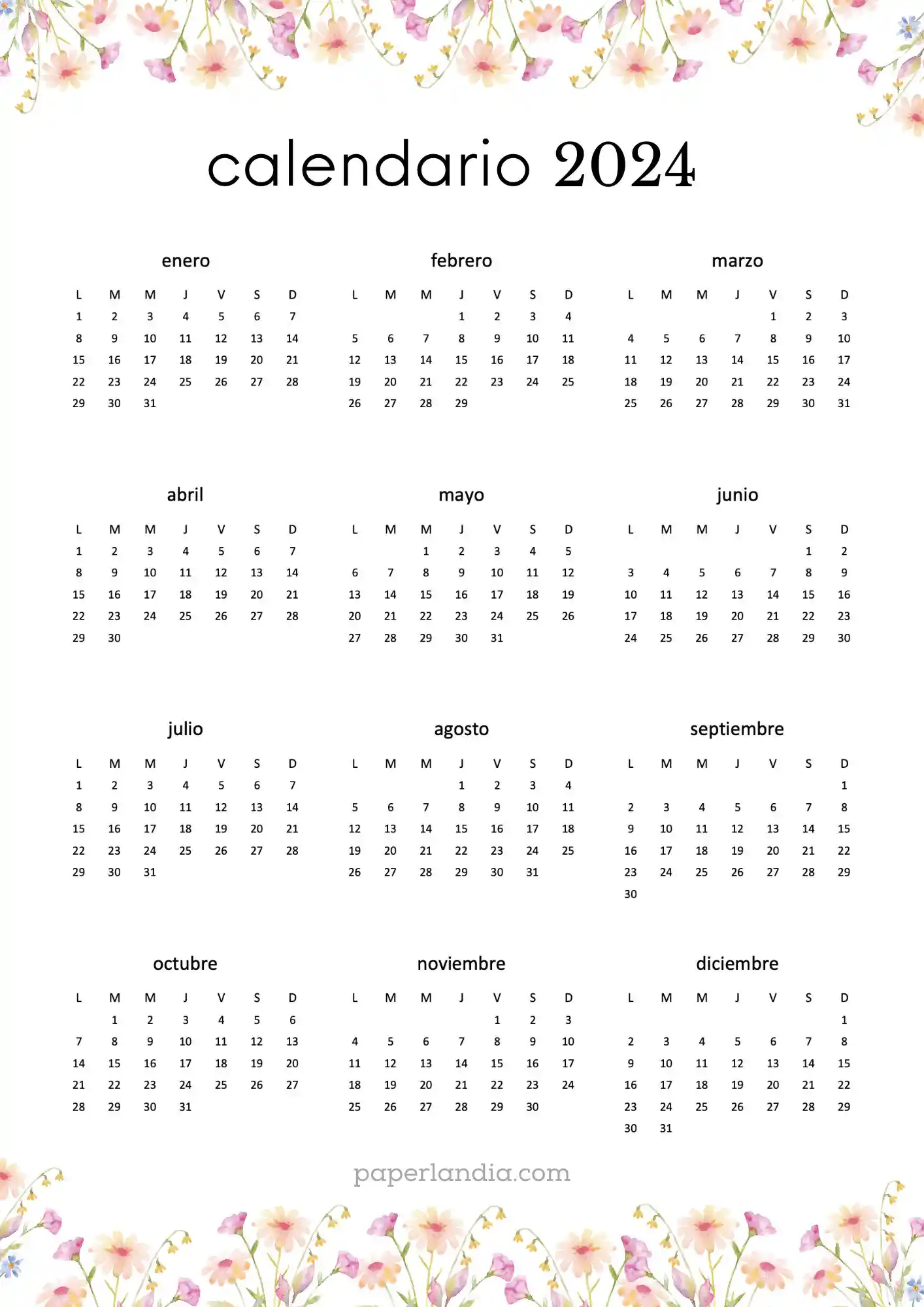【Calendarios 2024 Anuales completos】 GRATIS!