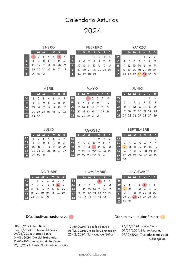 calendario laboral 2024 asturias