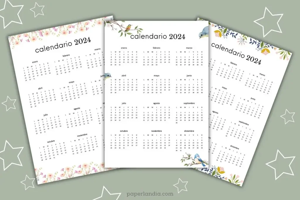 Calendarios 2024 anuales gratis para descargar en pdf