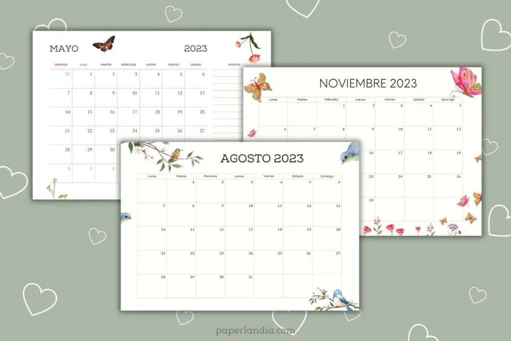 Caratula con bonitos calendarios horizontales 2023