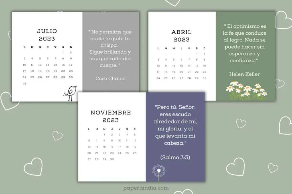 Calendarios motivacionales 2023 bonitos para descargar e imprimir gratis