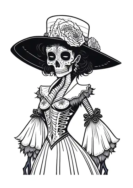 catrina dia de muertos para colorear e imprimir