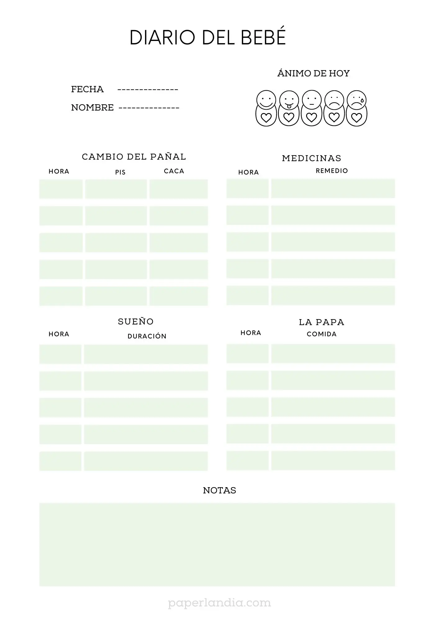 Diario del bebé verde