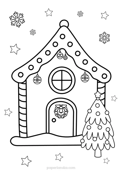 dibujo navideño para colorear casita 