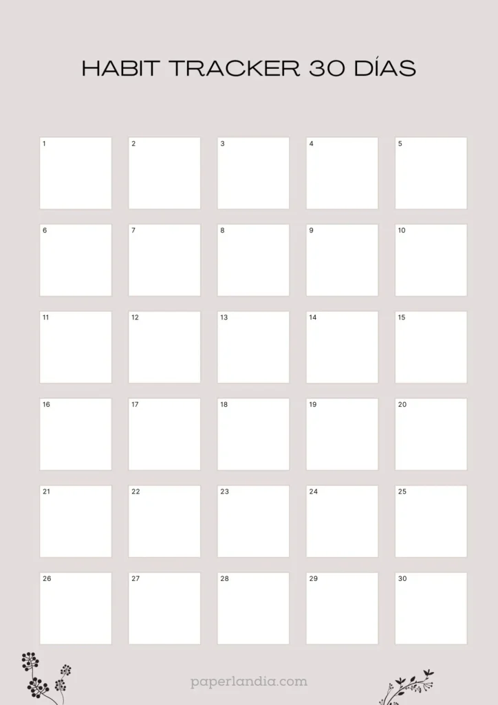 Habit tracker 30 días con flores y fondo beige