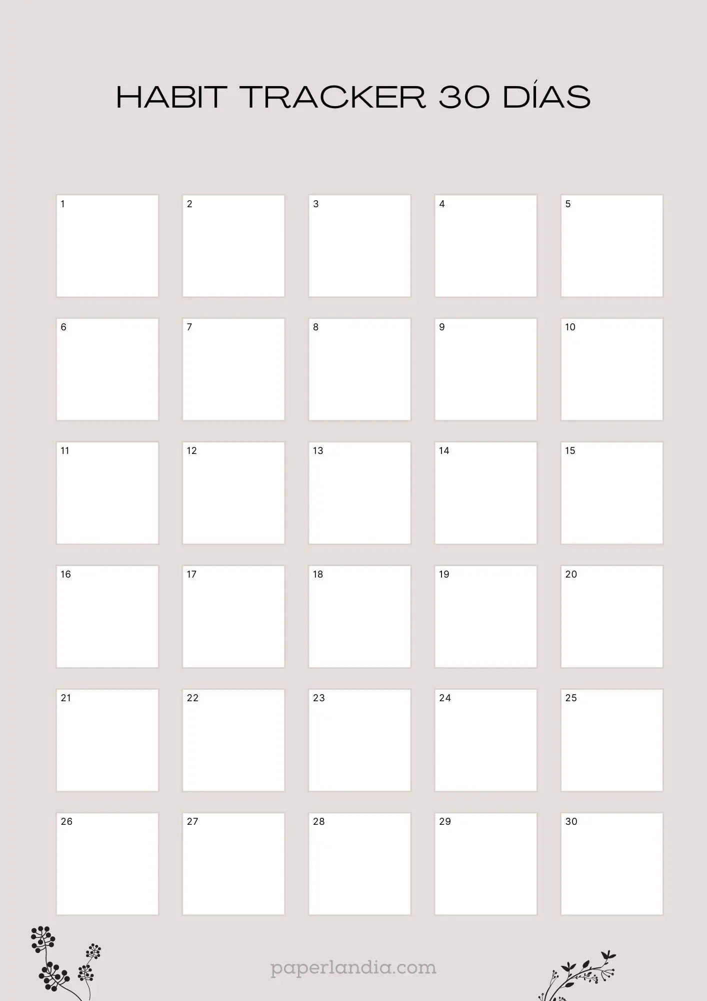 Habit tracker 30 días con flores y fondo beige