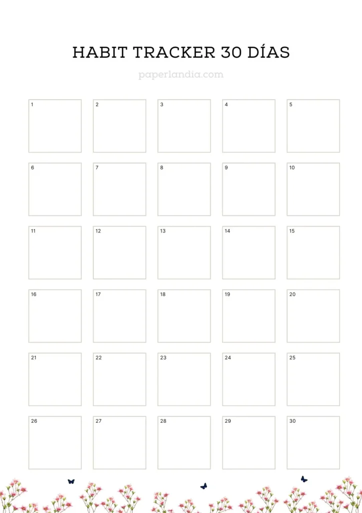 Habit tracker 30 días con flores y mariposas