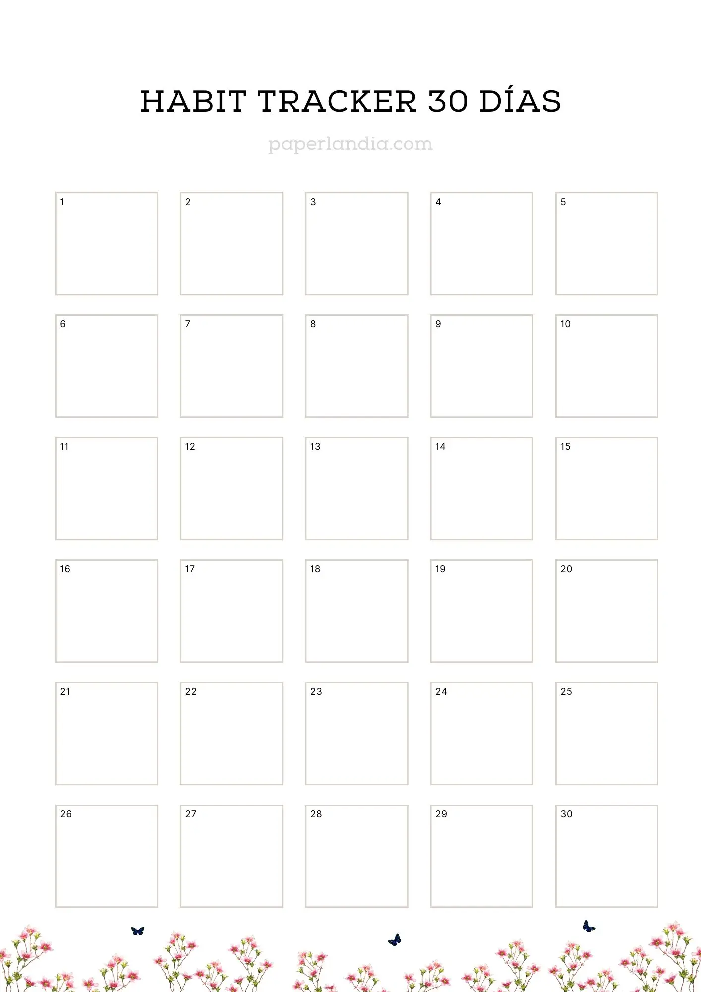 Habit tracker 30 días con flores y mariposas