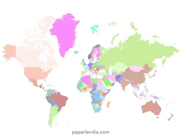 Mapa mundi con division politica paises coloreados sin bordes