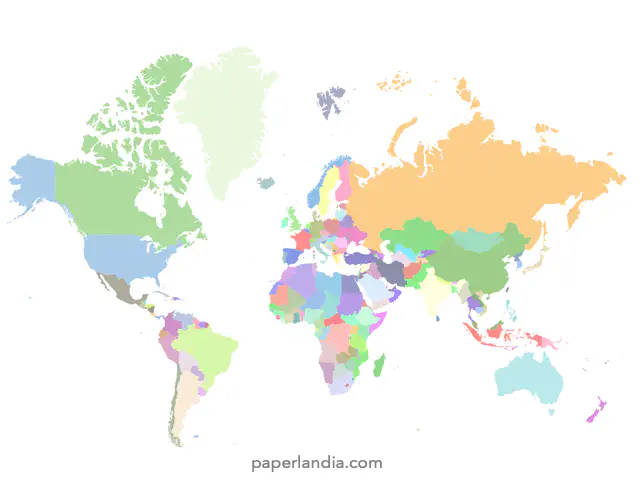 Mapa mundi con division politica paises coloreados sin bordes