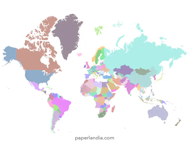 Mapa mundo con division politica paises coloreados sin bordes
