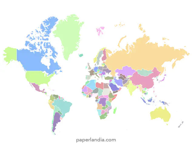Mapa mundo con division politica paises coloreados y bordes blancos