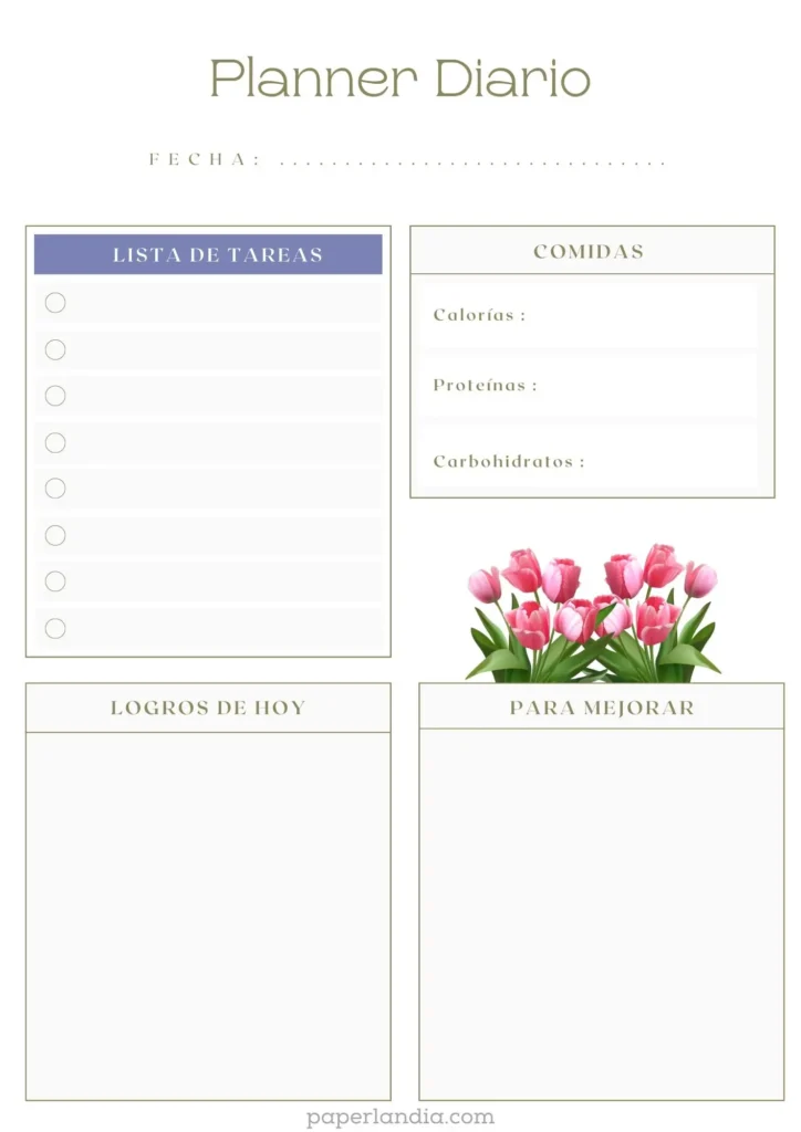 Planner diario con tulipanes