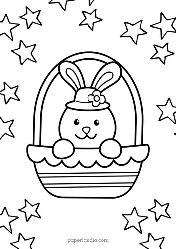 dibujo de pascua facil para colorear con conejita en una cesta